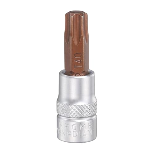 Image of sourcing map T40 Torx Bit Socket 1/4" Square Drive Metric S2 & CR-V Steel Socket Ratchet Wrench Industrial Grade Bits, Silver Red