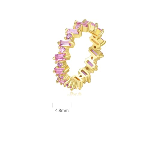 Emerald Cut Pink Moissanite Band, 14K Gold Wedding Ring, Chic Gift for Engagements and Anniversaries, Size 6-92