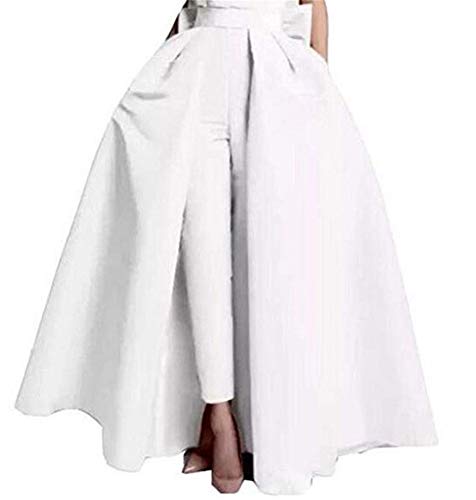 Women's Satin Detachable Train Skirt Prom Party Floor Length Overskirt with Bowknot White