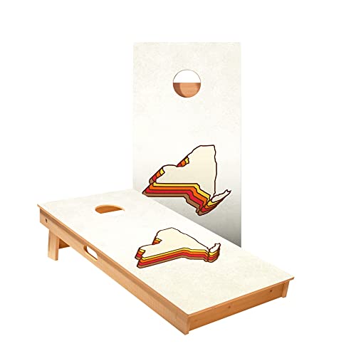 Skip's Garage Retro New York Cornhole Boards - Includes (2) Boards (Resin Bags) + (1) Carry Case, (2) Hole Lights & (2) Edge Lights