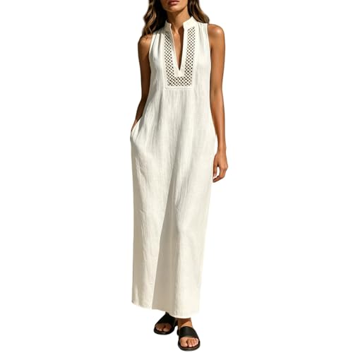 Robe sans manches en lin légère couleur unie imprimé floral chic
