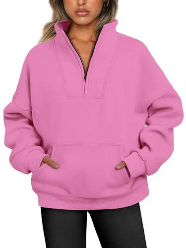 Jhsnjnr Damen Langarm Half Zip Sweater V-Ausschnitt Oberteile Sport Sweatjacke ohne Kapuze Stehkragen Fleece Pullover Sweatshirt