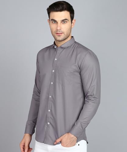 Image of MILDIN Men's Pure Cotton Striped Printed Shirt with Spread Collared Neck Full Sleeve Curved Hemline Button Closure and Regular Fit | Shirt for Man