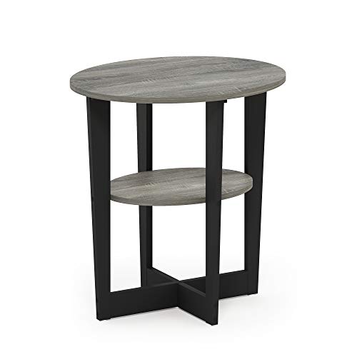 Furinno Oval End, Side Table, Nightstand, Wood, French Oak Grey/Black, Pack of 1