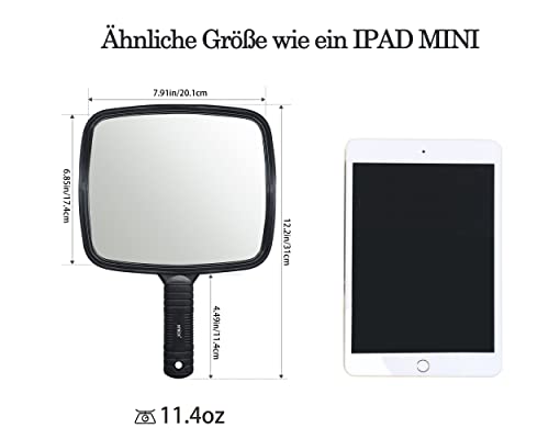 xnicx Handspiegel,Professioneller Handspiegel mit Griff,Friseure Rasierspiegel Kosmetikspiegel,Reise Kleiner Handspiegels für Reisen Schminks Festival Essentials Schwarz,31cm X 20.1cm