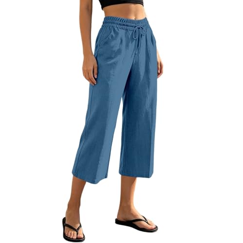 Bauzuoyo Pantalones pirata para mujer, cómodos, elegantes, muselina, ligeros, con bolsillos, cintura alta, pierna recta, pantalones de verano Palazzo, pantalones informales, pantalones deportivos de