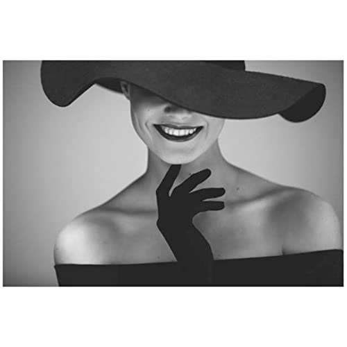 Affiche toile femme au chapeau noir pour un salon moderne chic - 2