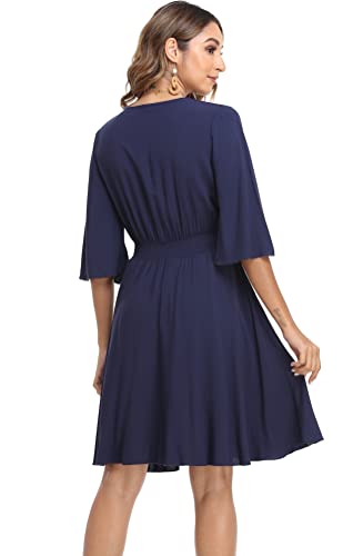 Image of VintageClothing Women's Floral Sundresses Flowy Boho Summer Beach Dress | Lightweight Breathable material,Elegant V Neck and Button Front Design,Flared Bell Sleeve Cut,Mini Casual dress