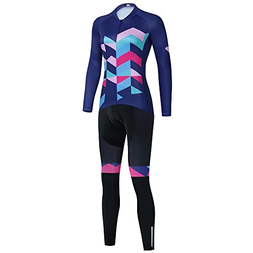 Conjunto de roupas femininas de ciclismo de manga comprida para ciclismo e calça de ciclismo com enc