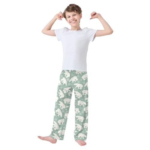 Polar Bear Snowflake Boys Long Pants Soft Trousers Elastic Waist Kids Lounge Bottoms with Pockets S-XL2