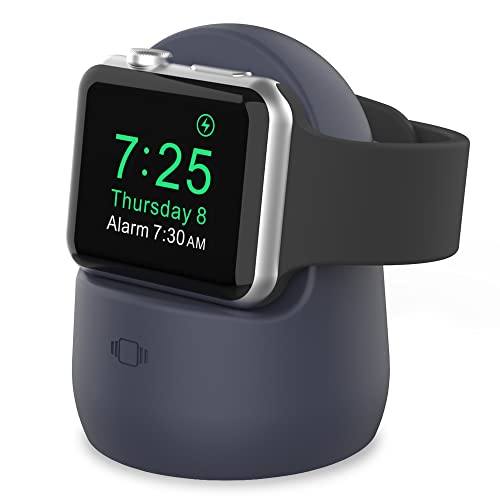 AhaStyle iWatch Stand Silicone Charging Dock Holder Accessories for Apple Watch Series 8/Ultra/SE2/7/6/SE/5/4/3/2/1(49/45/44/42/41/40/38mm), Supports Nightstand Mode【Adapters NOT Included】(Navy Blue)