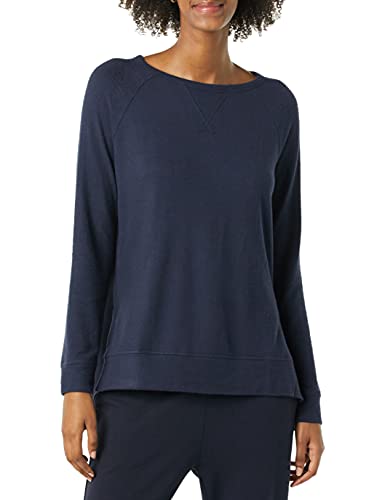 Daily Ritual Damen Langärmeliges Shirt mit Offenem Rundhalsausschnitt, Kuscheliger Strick, Bequeme Passform, Marineblau, S Cover