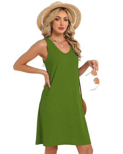 Image of elescat Womens Summer Dresses Casual V Neck Sleeveless Pockets Beach Loose Tank Sundress 2026