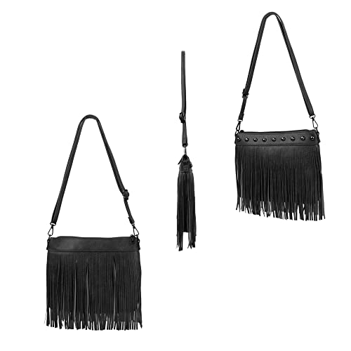 Image of Hoce Women's Leather Fringe Messenger Bag Large Hobo Crossbody Tassel Shoulder Bags, Gift for Mom Wife Girlfriend