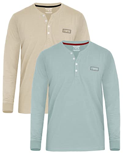 FULL TIME SPORTS® De Los Hombres Completa Manga Henley Camisetas, Casual Ligero Henley Tops por Gym, Workout Y Running, Paquete De 2 (Laguna & Piedra, M) Cover
