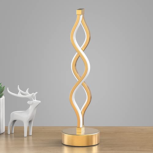 Nuür Gold Infinity Spiral Led Table Lamp, Lamps For Bedrooms Dimmable Metallic Bedside Lamp With Touch Controller, 3 Colour Temperature, 15.8 Inch Height For Living Room #TOP1