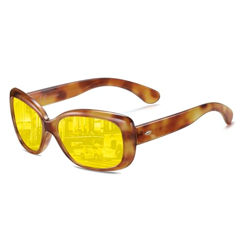 Wzerry Night Vision Glasses for Women Men(Polarized Night Driving Glasses with UV 400 Protection Havana Frame for Driving)