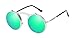 Produktbild BOZEVON Flip up Runden Sonnenbrille - Metall Steampunk Retro Kreis Brillen für Herren & Damen Silber Grün