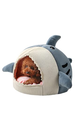 SSDH Shark Cat House Cute Pet Cat Bed Warm Soft Cat Nest Dog Litter Kitten Cave Litter Washable Cat Recliner Sofa Bed Comfortable Four Seasons (Blue,M)