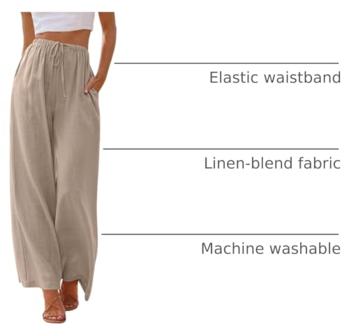 Image of LILLUSORY Women's Linen Summer Palazzo Pants Flowy Wide Leg Beach Pants with Pockets