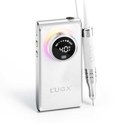 L'UGX LG902P white nail drill with rainbow-light dial — shows the sealed-handpiece design behind the top pick