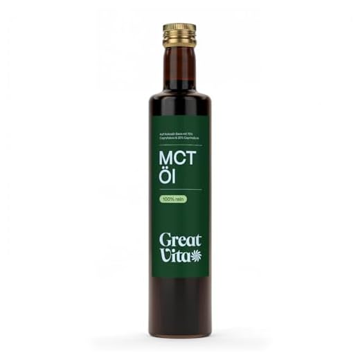 GreatVita MCT Öl auf Kokosölbasis 500ml | C8 & C10 Fettsäuren, Premium Qualität - 70% Caprylsäure & 30% Caprinsäure - Aufdruck kann variieren