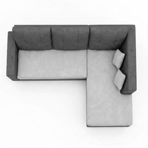 Image of FURNY Nathan 4 Seater L Shape Sofa Set RHS (Light Grey-Dark Grey) | Suede Velvet Finish | Durable Comfort Sofa for Modern Living Room & Office Spaces
