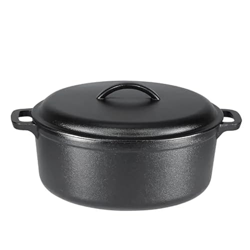 Cacerola Cazuelas De Hierro Fundido Olla for Horno Tapa Pre-sazonada Asas Dobles 7 Cuartos,Negro para Cocinas