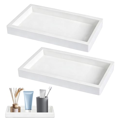 2 Pièces Plateau Salle De Bain Blanc Rectangulaire, Plateau De Salle De Bain en Silicone, Plateau pour Articles De Toilette pour Lavabo, Baignoire Et Évier De Cuisine, 22X10.3X2Cm