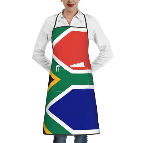 baobeb Stylish South African flag Print Apron for Women and Men - Adjustable Bib with Pockets, Chef Kitchen Cooking Work Apron