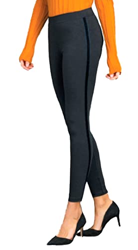 JADEA Leggings Donna Tessuto Stretch con Banda Laterale in Velluto 4284 (XL, Blu/Nero)