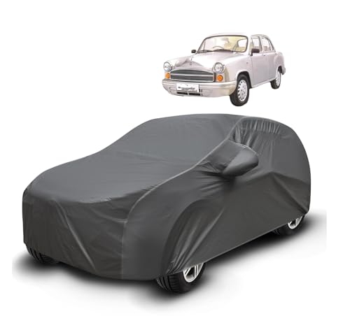Image of Auto Hub Waterproof Car Cover Compatible with Hindustan Ambassador with Mirror Pockets, Soft Cotton Lining, Ambassador Car Cover Waterproof, Grey