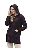 Aran Crafts Women's Irish Cable Knitted Wool Hooded Zip Coat (HD4025-SM-DAM)