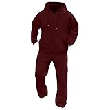 PODOLIXIA Chándal largo de dos piezas para hombre con capucha, chándal deportivo con cremallera y pantalones cargo, ropa deportiva para hombre, conjunto de 2 piezas, Vino, 3XL