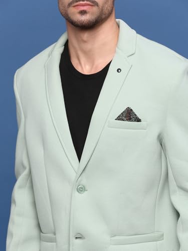 Image of SHOWOFFFF Men Solid Single Breasted Casual Blazer | Notched Lapel Full Sleeves Cotton Blazer for Mens | Slim Fit Regular Length Blazer for Men's