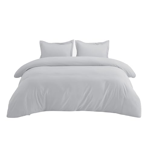 Image of Bedsure Duvet Cover Queen Size, Double Brushed Bedding Set, Silver Grey | For Kids & Adults, 90 inchx90 inch Comforter Cover, Hotel Luxury, All Season, Breathable, Easy Care, Lightweight, Zipper Closure