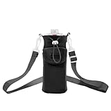 ボトルホルダー 水筒カバー 防撥水ナイロン製 肩掛け/手持ち兼用 スマホ収納ポケット付 軽量設計 長さ調節可能 公園/プール/砂場対応 子供大人兼用 おしゃれ 可愛い 収納袋付き (黑色)