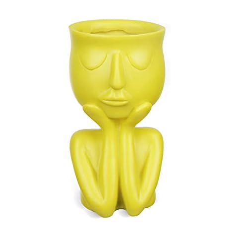 Resin Head Planter Modern Style Face Planters Pots Succulent Planter Pots for Home Garden Decor Sculpture Indoor Outdoor (Yellow) Cover