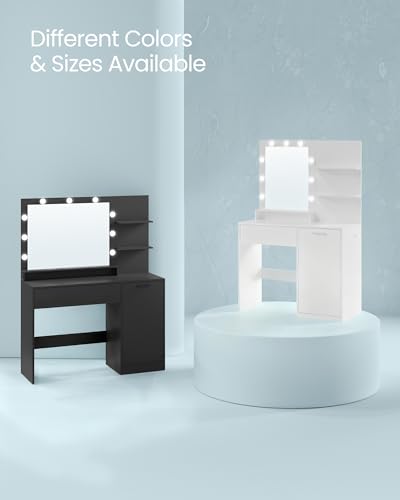 Image of VASAGLE KAILYN Collection - Vanity Desk with Mirror and Lights, 35.4-Inch Wide Makeup Vanity with Stool, Power Outlets, LED Lights, Storage Drawer, for Bedroom, Modern, Cloud White URDT128WB01S