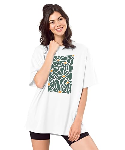 Image of SHODOX Women's Cotton Blend Oversized Drop Shoulder Printed T-Shirt | Soft, Breathable & Light Weight | Loose Fit Stylish Top for Girls with Premium Graphic Print