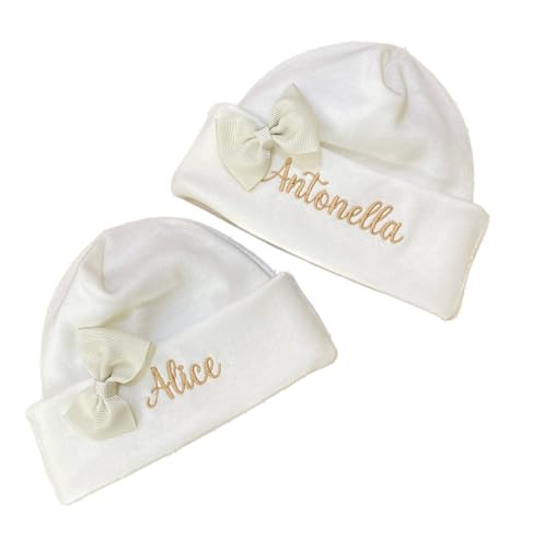 Touca para bebê recém-nascido maternidade bordada personalizada com nome (Off white)