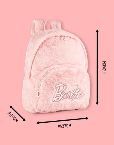 Barbie Ladies Fluffy Backpack | Womens Classic Patch Logo Teddy Bear Rucksack Bag in Pink | Adjustable Straps & Spacious2