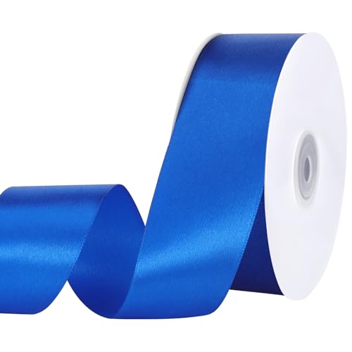 Image of woric Royal Blue Ribbon 1 1 /2 Inch 60 Yards Blue Satin Ribbons | Graduation Leis Flower Roses Bouquet Bows Making Gift Wrapping Birthday Party Decorations