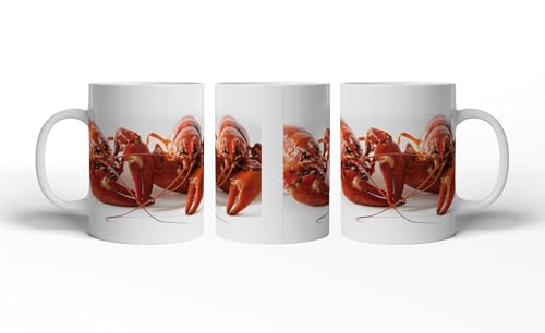 deyoli Motivetasse Schwedische rote Krebse, die auf dem Tisch serviert werden 300ml, aus weißem Keramik/Kaffetasse/Geschenkidee