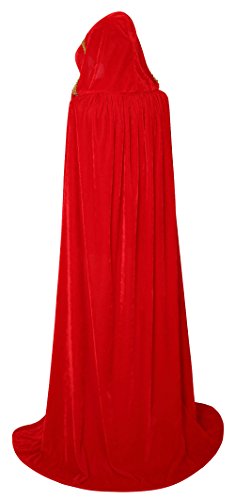 OurLore Unisex Full Length Hooded Robe Cloak Long Velvet Cape Cosplay Costume 59 inch(Red(Lace)) - Thumbnail 3