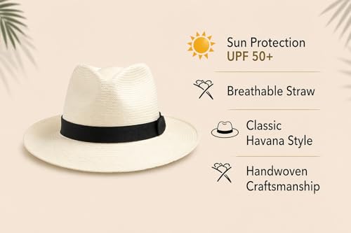 Image of Genuine Havana Retro Panama Straw Hat Classic Lightweight