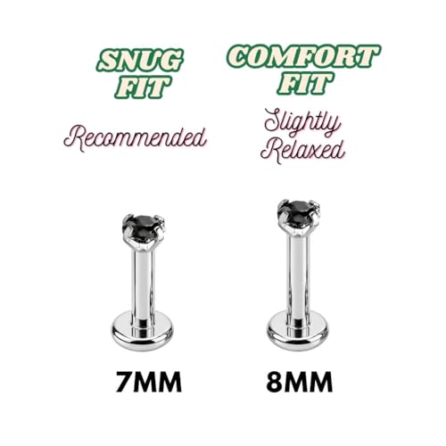 Image of Titanium G23 Internally Threaded CZ Earring - High Polish 16G for Ear, Helix, Tragus, Nose & Lip - Hypoallergenic 4 mm Flat Back with Clear, Pink, Black tops in 7mm and 8mm Length - SOLD AS ONE PIECE