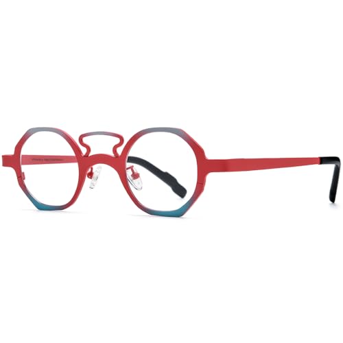 Image of FONEX Colorful Pure Titanium Glasses Frame Women Retro Round Eyeglasses