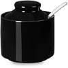 ONTUBE Ceramic Sugar Bowl with Lid and Spoon,Porcelain Seasoning Box Salt Bowl,8oz Black