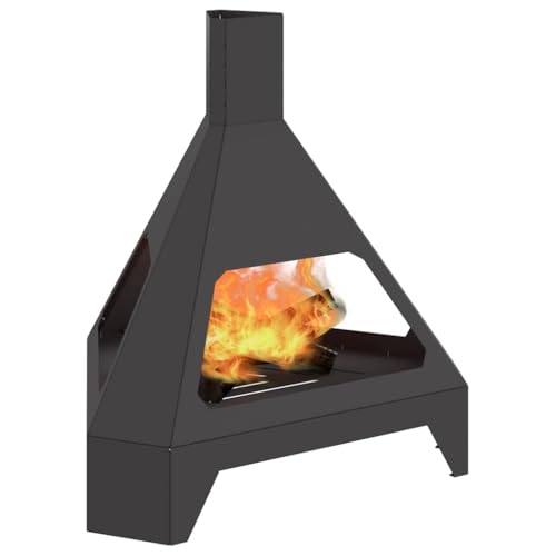 vidaXL Hoguera Negro 50 x 43 x 52 cm Acero, Chimenea Exterior Triangular, Portable para jardín, terraza, Resistente al Calor, Ambiente del balcón